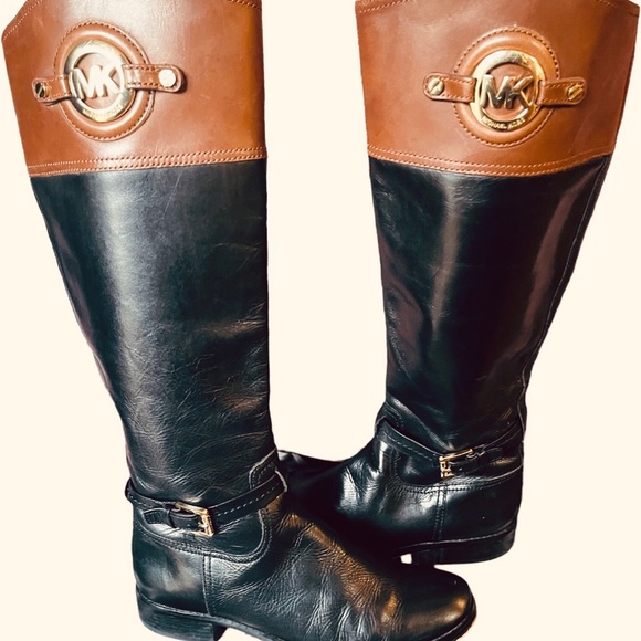 Michael Kors Fulton Harness Boot Black/Mocha Brown Leather Boot - Picture 9 of 11